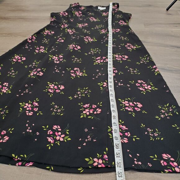 Vintage 90s Studio 1 Maxi Dress Round Neck Black Floral Pheobe Buffay Friends - Picture 7 of 11